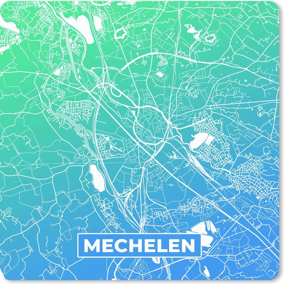 Muismat 30x30 cm - Mousepad Stadskaart - Mechelen - België - Blauw - Muismatten