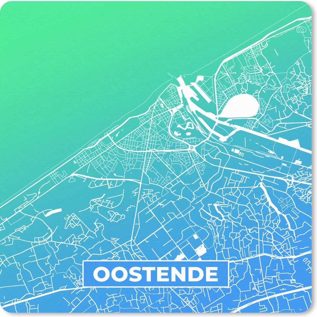 Muismat 20x20 cm - Mousepad Stadskaart - Oostende - Blauw - Muismatten