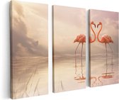 Artaza Canvas Schilderij Drieluik Twee Flamingo's in een Hartjes Vorm  - 120x80 - Foto Op Canvas - Canvas Print