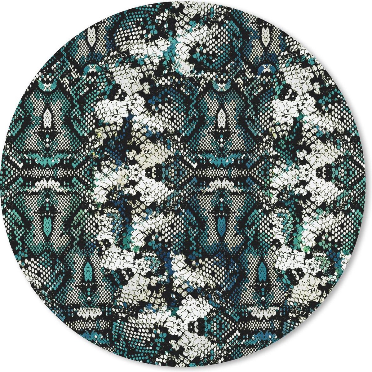 Muismat rond 20x20 cm - Mousepad Dierenprint - Wit - Turquoise - Schubben - Ronde muismatten