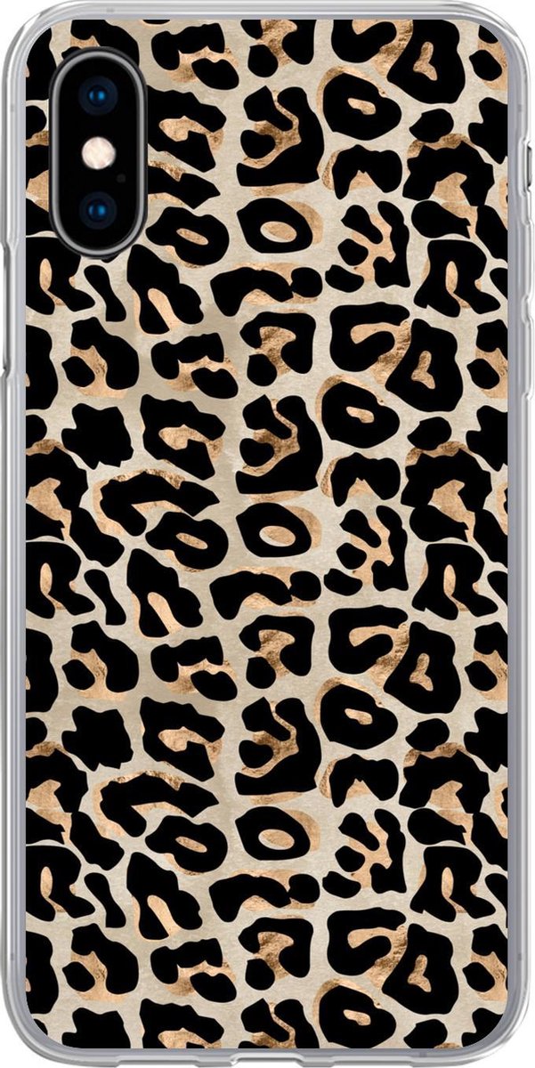 Telefoonhoesje Geschikt voor iPhone X hoesje - Panterprint - Bruin - Luxe - Siliconen Telefoonhoesje Telefoonhoesje