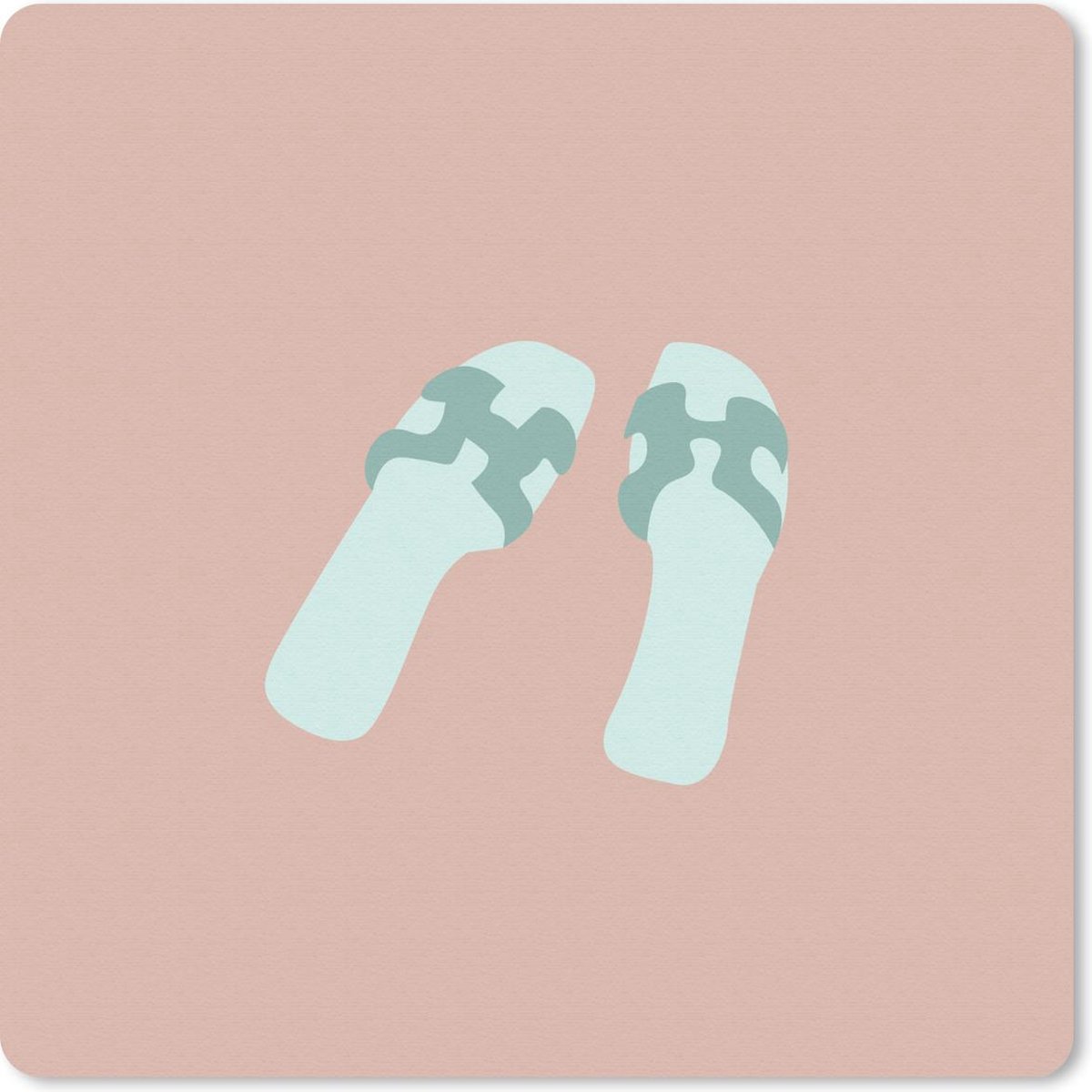 Muismat 20x20 cm - Mousepad Zomer - Slippers - Blauw - Muismatten