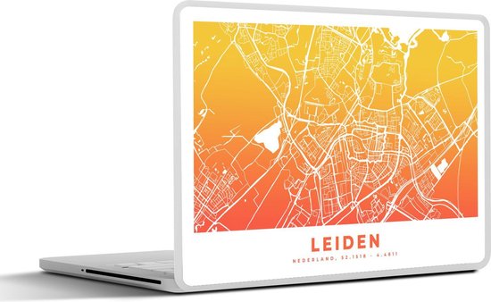 Laptop sticker - 10.1 inch - Stadskaart - Leiden - Geel - Oranje - 25x18cm - Laptopstickers - Laptop skin - Cover