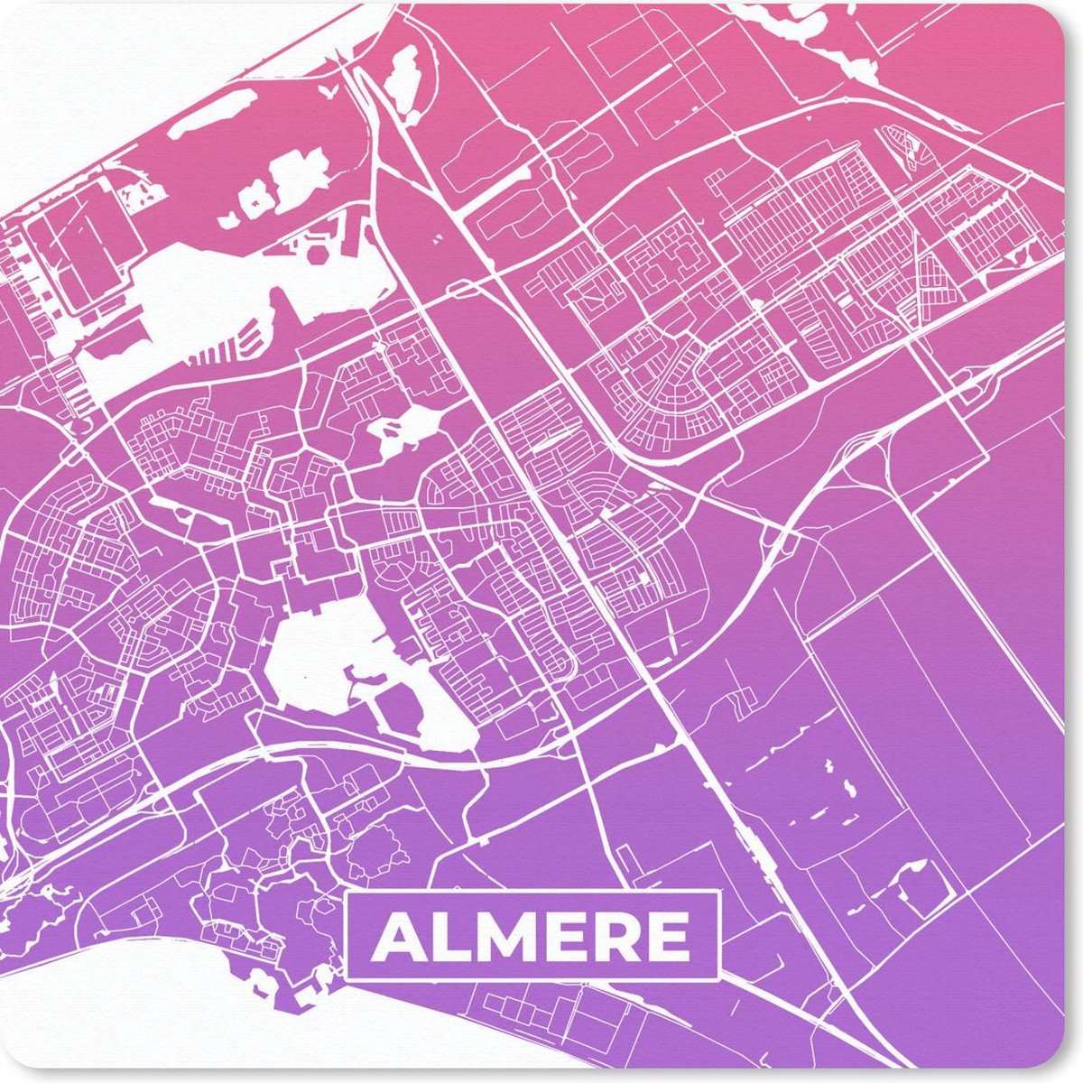Muismat 20x20 cm - Mousepad Stadskaart - Almere - Paars - Roze - Muismatten