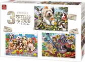 King 3 x 1000 Stukjes Puzzel (68 x 49 cm) - Cute Animal Collection - 3in1 Legpuzzel Dieren + Posters