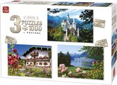King 3 x 1000 Stukjes Puzzel (68 x 49 cm) - Landscape Collection - 3in1 Legpuzzel Landschap + Posters