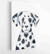Canvas schilderij - Dog - watercolor illustration isolated on white background. Hand drawn dalmatian puppy character, front view -  Productnummer 1633021822 - 80*60 Vertical