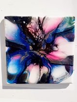 Suzanneartcreations - Schilderij - Decoratieve (wand)tegel Handgemaakt Met - Zwart, Wit, Blauw, Roze En Goud - 15 X 15 Cm