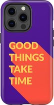 Apple iPhone 13 Pro Telefoonhoesje - Extra Stevig Hoesje - 2 lagen bescherming - Met Quote - Good Things - Paars