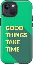 Apple iPhone 13 Mini Telefoonhoesje - Extra Stevig Hoesje - 2 lagen bescherming - Met Quote - Good Things - Groen