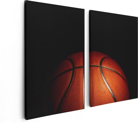 Artaza Canvas Schilderij Tweeluik Basketbal op een Zwarte Achtergrond - 80x60 - Foto Op Canvas - Canvas Print
