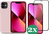 iPhone 11 hoesje apple siliconen roze case - 2x iPhone 11 Screen Protector Glas