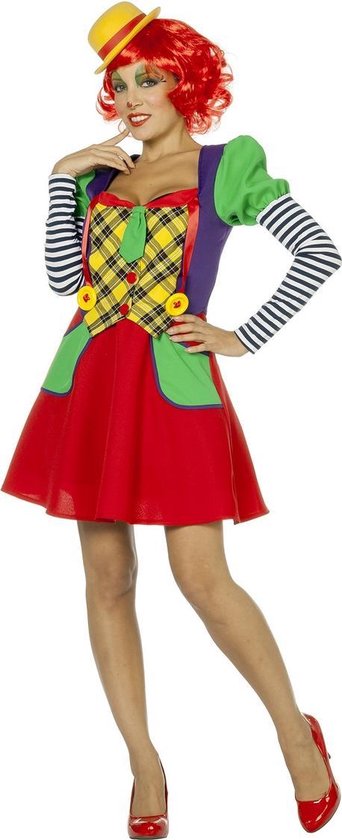 Wilbers & Wilbers - Clown & Nar Kostuum - Clown Theater Van De Lach - Vrouw - Multicolor - Maat 42 - Carnavalskleding - Verkleedkleding