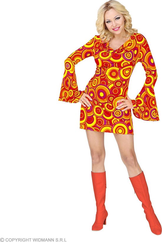 Widmann - Hippie Kostuum - Oranje Blauwe Bellen Bubbels Jaren 70 - Vrouw - Oranje - Medium - Carnavalskleding - Verkleedkleding