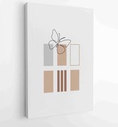 Canvas schilderij - Flower and bird wall art vector set. Earth tone boho foliage flower line art drawing with bird and butterfly. 4 -    – 1833926113 - 115*75 Vertical