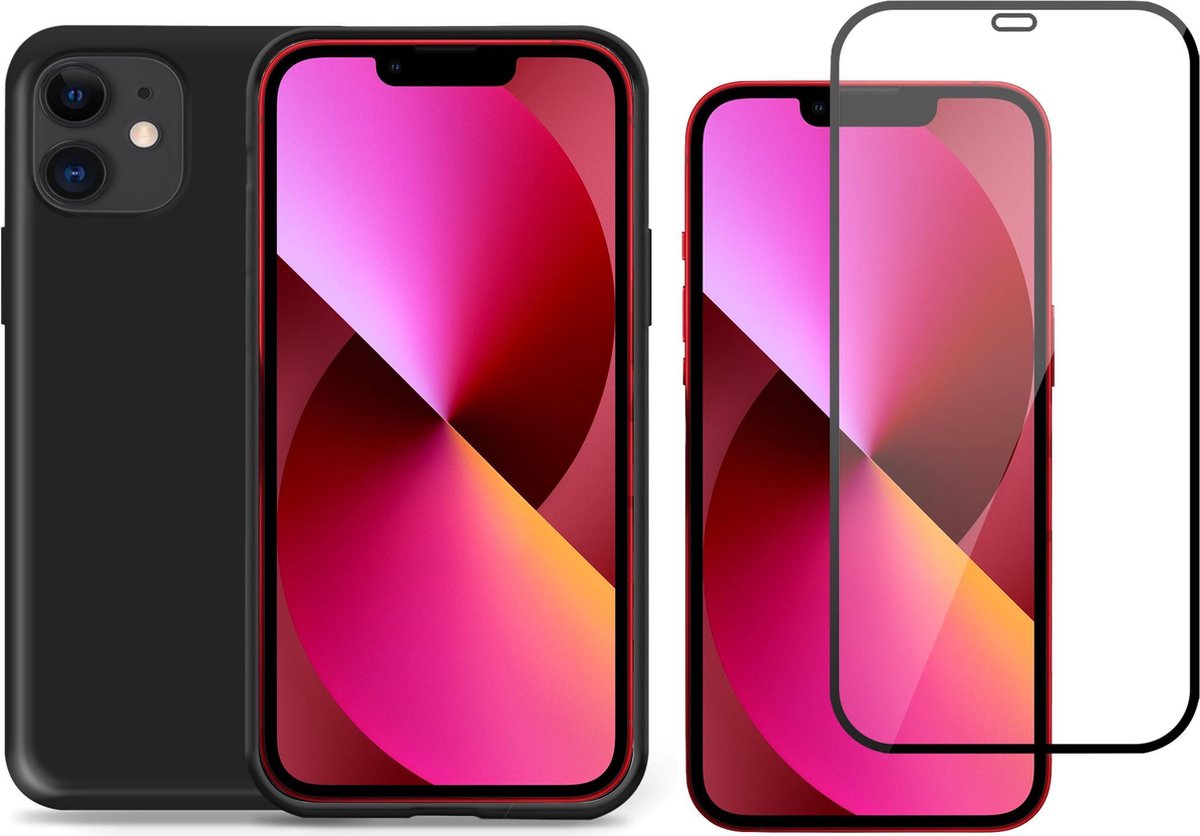 Hoesje geschikt voor iPhone 11 siliconen zwart case - Screen Protector Glas