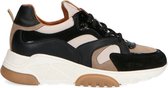 Manfield - Dames - Zwarte sneakers met beige details - Maat 38