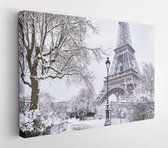 Canvas schilderij - Landscape to the Eiffel tower in a day with heavy snow. Unusual weather conditions in Paris  -     1019625064 - 80*60 Horizontal