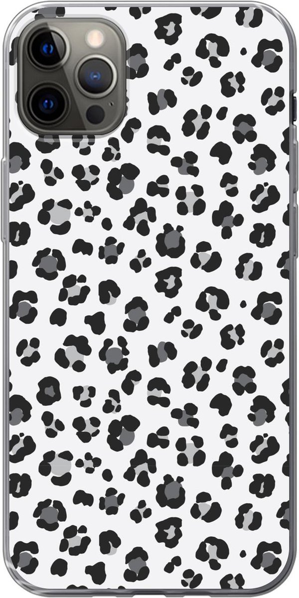 Telefoonhoesje Geschikt voor iPhone 13 Pro Max hoesje - Panterprint - Grijs - Abstract - Siliconen Telefoonhoesje Telefoonhoesje