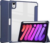Case2go - Tablet hoes geschikt voor iPad Mini 6 (2021) - 8.3 Inch - Transparante Case - Tri-fold Back Cover - Donker Blauw