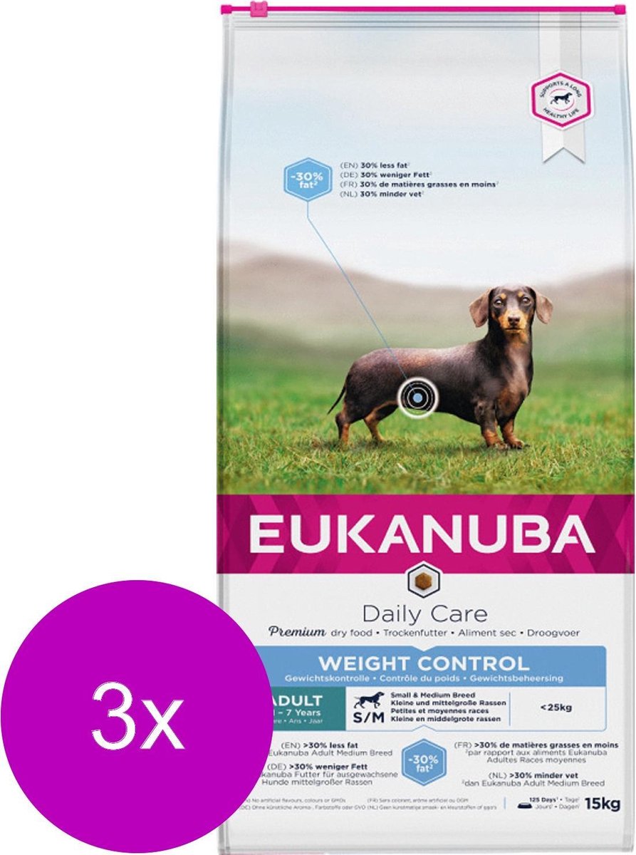 Eukanuba Adult Small & Medium Breed Weight Control - Hondenvoer - 3 x Kip 2.3 kg