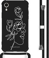 iMoshion Design hoesje met koord voor de iPhone Xr - Abstract Gezicht Bloem - Zwart