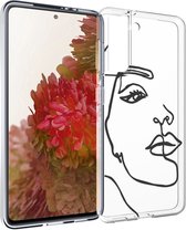 iMoshion Hoesje Geschikt voor Samsung Galaxy S21 Hoesje Siliconen - iMoshion Design hoesje - Transparant / Zwart / Line Art Woman Black