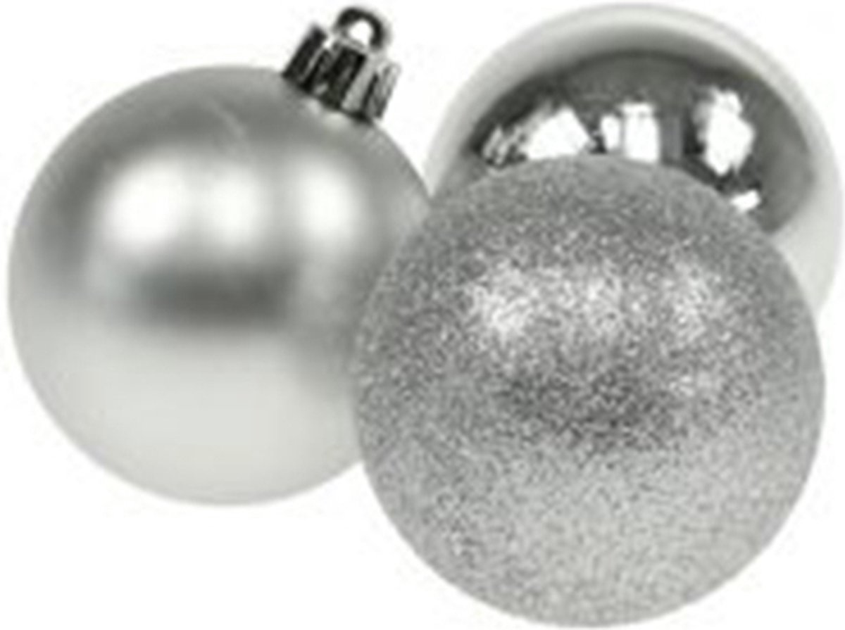 Kerstballen - Zilver - Mat / Glans / Glitter - Kerstversiering - Kunststof - Kerst - Ø 6 cm - Set van 8 stuks - Merkloos