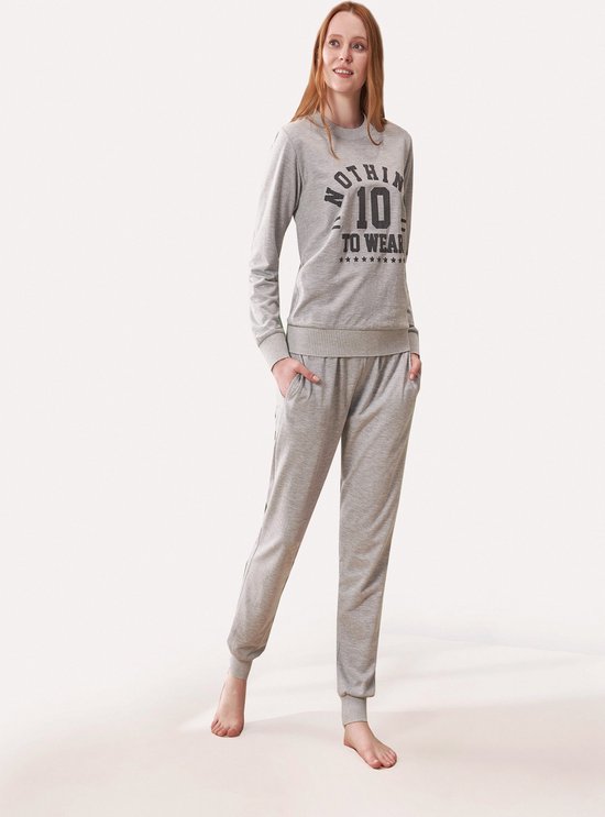 Feyza - Bijpassende Pyjama Set Voor Koppels, Lange Mouwen, Lichtgrijs, Dames
