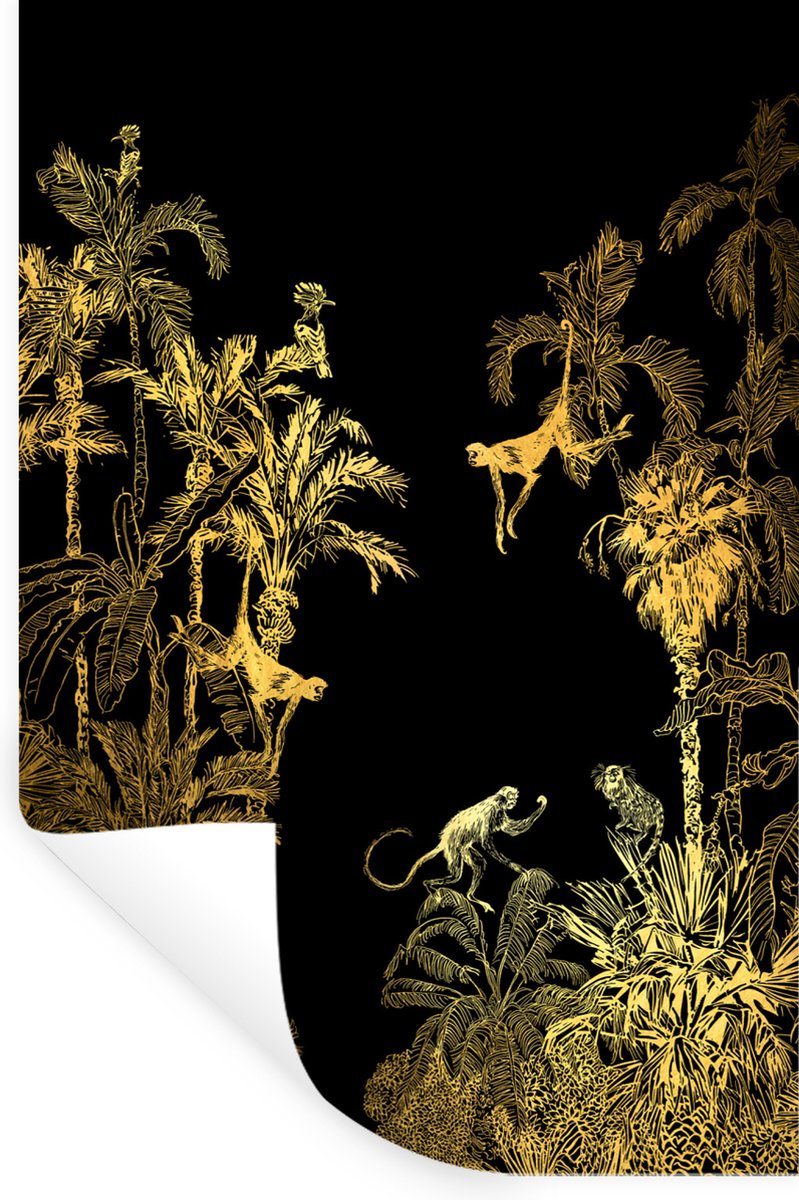 Muurstickers - Sticker Folie - Jungle - Aap - Goud - 20x30 cm - Plakfolie - Muurstickers Kinderkamer - Zelfklevend Behang - Zelfklevend behangpapier - Stickerfolie