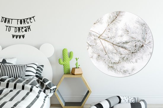 WallCircle - Stickers muraux - Cercle Papier Peint - Hiver - Branches - Neige - 120x120 cm - Cercle Mural - Auto Adhésif - Sticker Papier Peint Rond XXL