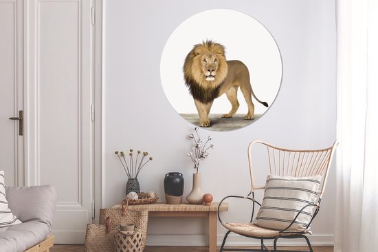 WallCircle - Wall Circle - Wall Circle Indoor - Animaux - Lion - Wit - 120x120 cm - Décoration murale - Peintures Ronds XXL