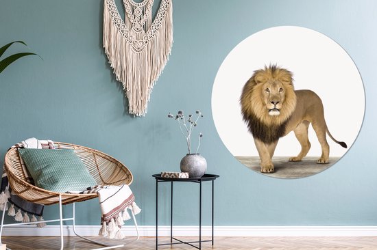 WallCircle - Wall Circle - Wall Circle Indoor - Animaux - Lion - Wit - 120x120 cm - Décoration murale - Peintures Ronds XXL