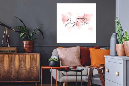 Muurstickers - Sticker Folie - Kaart - Waterverf - Roze - Quotes - 80x80 cm - Plakfolie - Muurstickers Kinderkamer - Zelfklevend Behang - Zelfklevend behangpapier - Stickerfolie