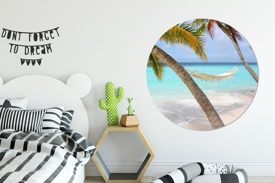 WallCircle - Wandcirkel - Muurcirkel - Hangmat - Zee - Strand - Aluminium - Dibond - ⌀ 140 cm - Binnen en Buiten