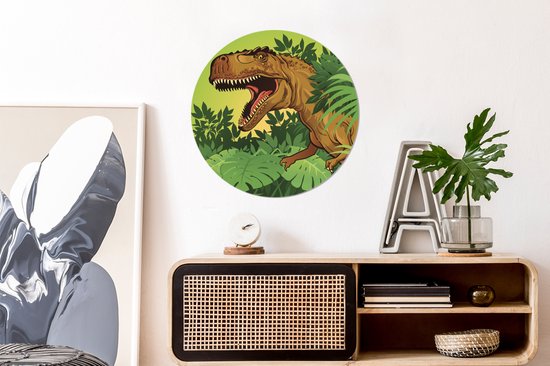 Illustration d'un Tyrannosaure dans une forêt Sticker mural cercle papier peint 80x80 cm / cercle papier peint / cercle mural / cercle vivant - autocollant & découpe ronde