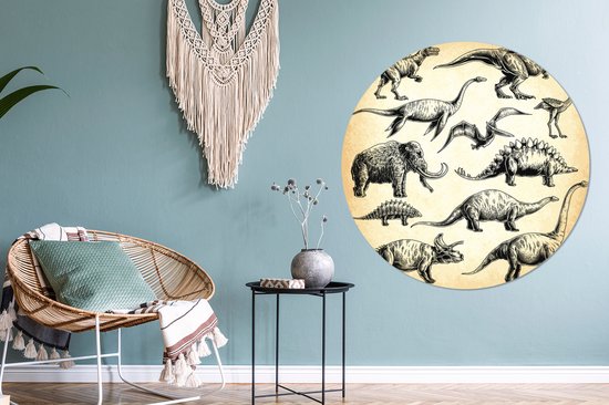 Illustration d'une collection de dinosaures Sticker papier peint cercle mural ⌀ 140 cm / cercle papier peint / cercle mural / cercle vivant - autocollant et découpe ronde