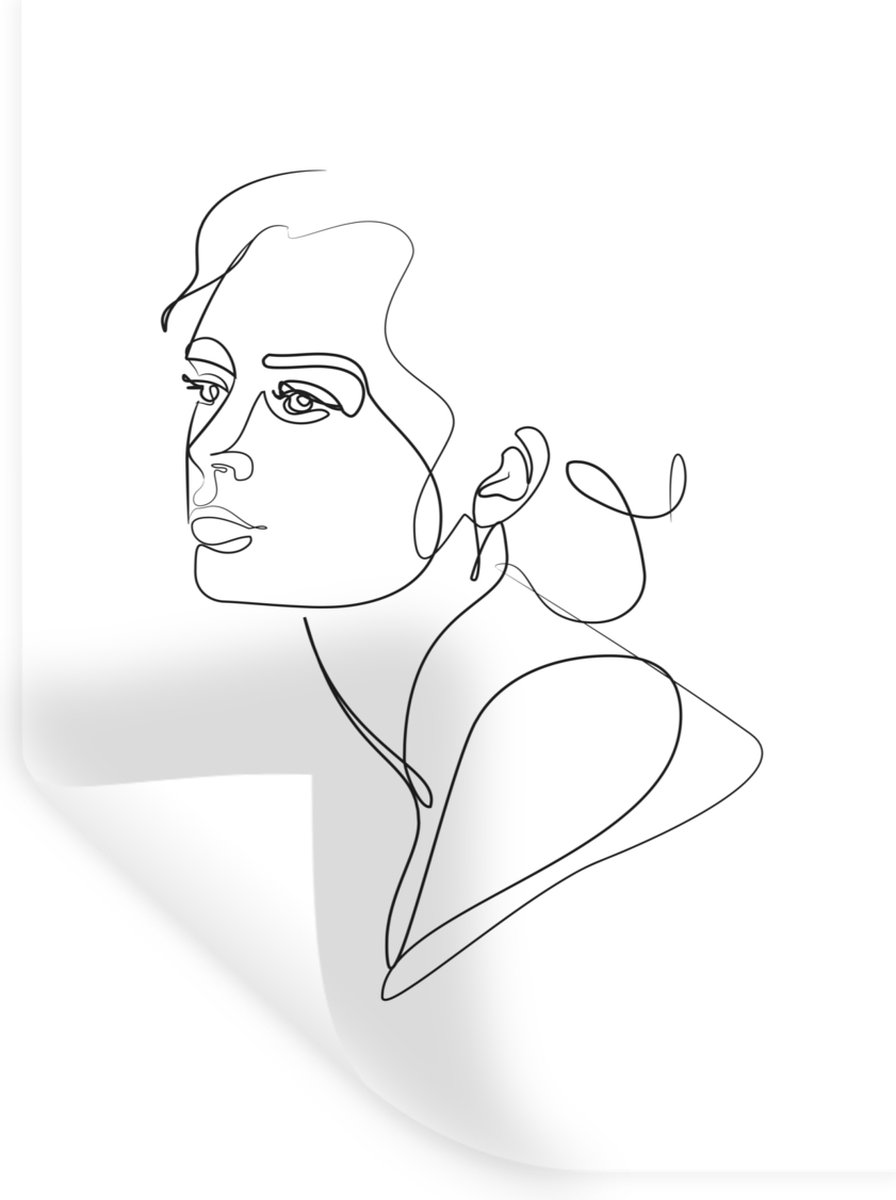 Muurstickers - Sticker Folie - Abstracte line art van het portret van een vrouw op een wit