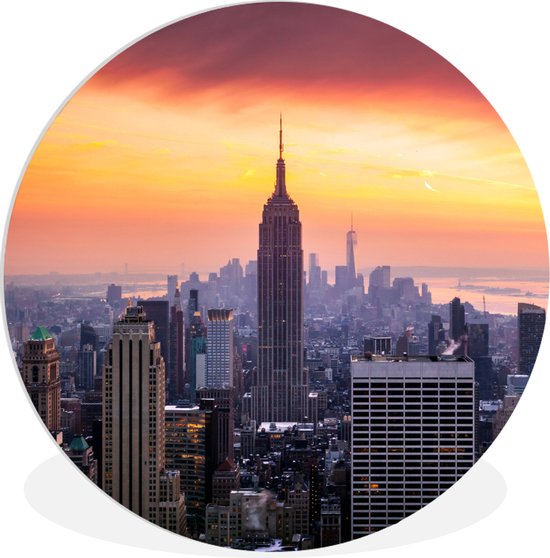 WallCircle - Wandcirkel ⌀ 30 - Verenigde Staten - New York - Skyline - Ronde schilderijen woonkamer - Wandbord rond - Muurdecoratie cirkel - Kamer decoratie binnen - Wanddecoratie muurcirkel - Woonaccessoires