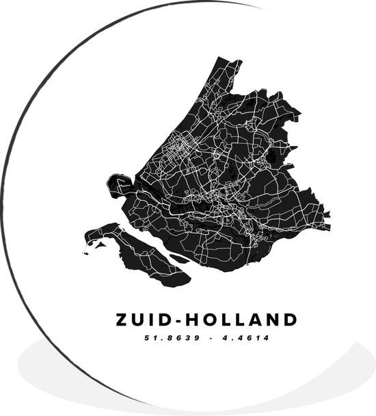 WallCircle - Wandcirkel - Muurcirkel - Zuid-Holland - Nederland - Kaart - Wit - Aluminium - Dibond - ⌀ 140 cm - Binnen en Buiten