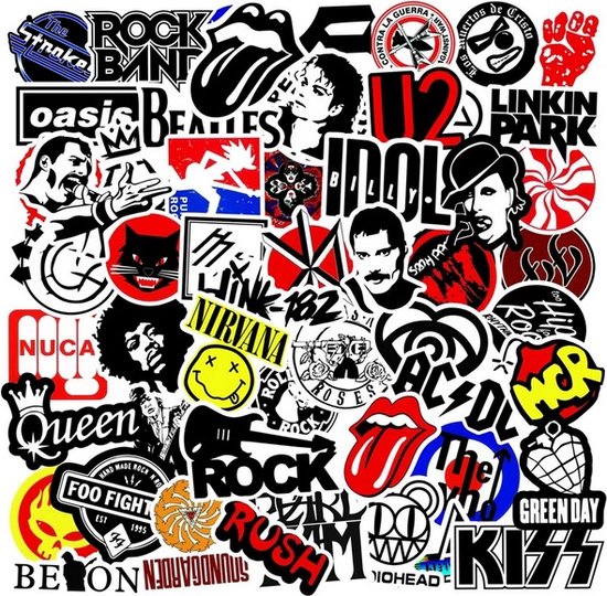Sticker pakket geschikt voor muur, laptop en telefoon - 100 stuks - Rock Bands stickers - Muziek/Beroemdheden/Artiesten