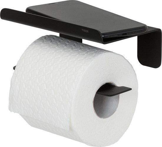 Tiger Colar - Porte-rouleau papier toilette avec étagère - Noir