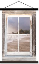 Porte-affiche avec affiche - Affiche scolaire - Vue à travers - Bois - Plage - 120x180 cm - Lattes noires
