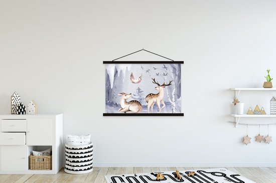 Affiche scolaire - Hiver - Cerf - Vogel - Neige - 120x80 cm - Lattes noires