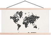 Wanddecoratie - Wereldkaart - Cijfers - Zwart - Schoolplaat - 150x75 cm - Textielposter - Textiel poster