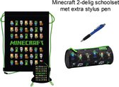 Minecraft 2-delig schoolset: Pennenzak - Pennenetui - rond + Zwemtas - Gymtas + EXTRA 1 Stylus pen.