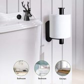 Zwarte Toiletrolhouder - WC Rolhouder - Toiletrolhouder -Zelfklevend - WC Accessoires - Zonder boren - RVS - Zwart