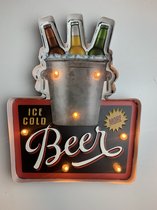 Metalen wandbord "ice cold beer" met led verlichting