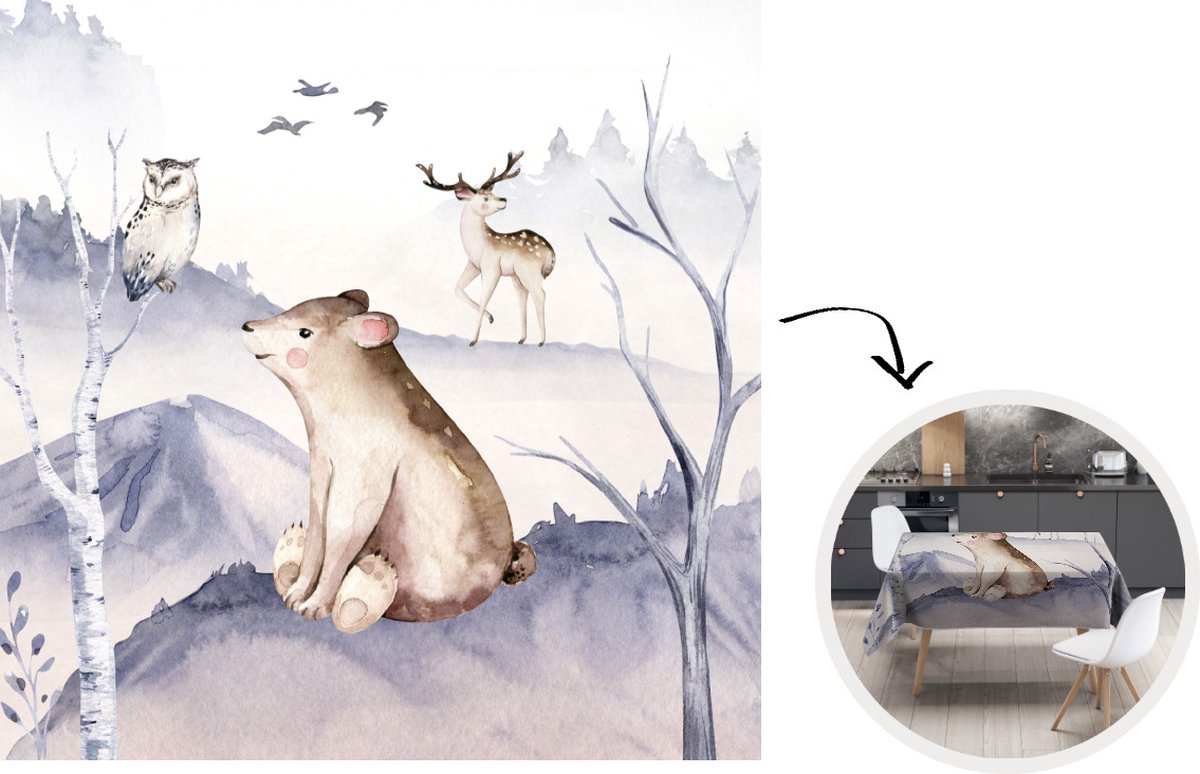 Tafelkleed - Tafellaken - 100x100 cm - Dieren - Winter - Uil - Binnen en Buiten