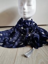 marine blauwe sjaal met zilveren/grijze hartjes